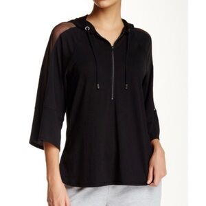 Nanette Lepore Play Black Mesh Half Zip Hoodie Short Sleeve Hoodie size Small S